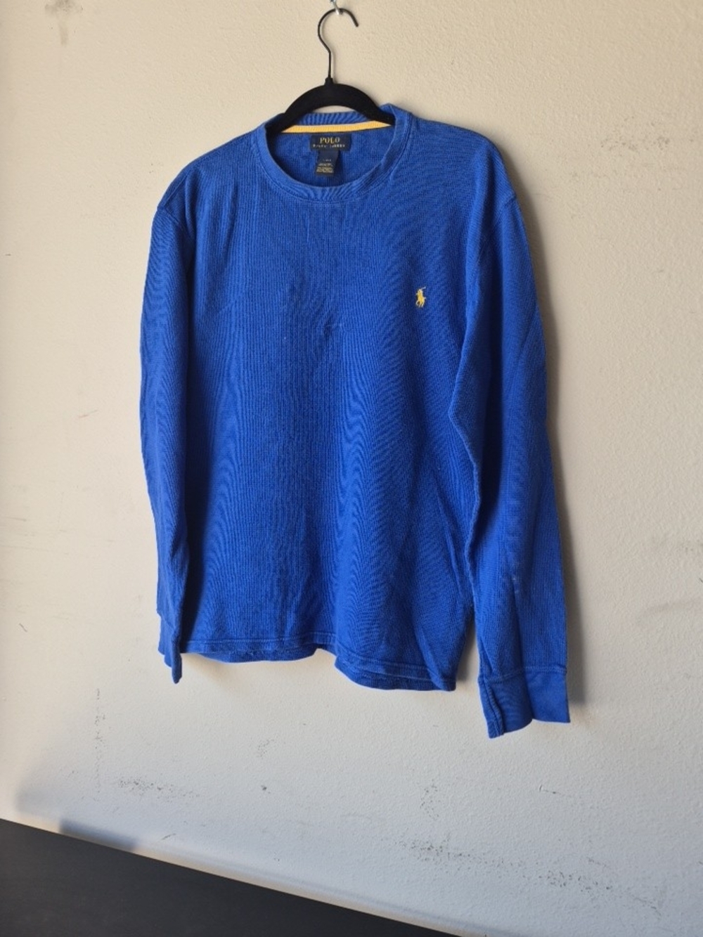 Polo by Ralph Lauren Men's Long-Sleeve Crewneck - Blue with Yellow Logo